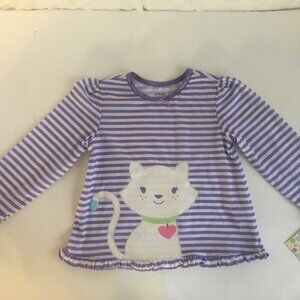 Little Me 3T Poly Sleepwear Purple White Stripe Pajama Top PJ Girls Cat New